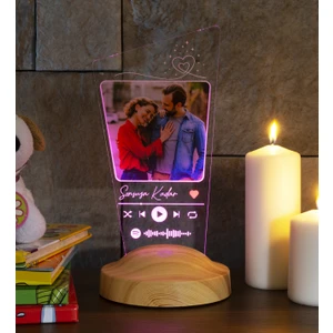 Sevgi Lambası Sevgiliye Fotoğraflı Hediye, Eşe Hediye, Sevgiliye Özel Fotoğraflı Spotify Müzik Barkodlu Kişiye Özel Gece Lambası, Resimli LED Lamba
