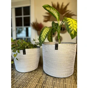 Double Knot Design Pot Saksı Sepet. 2li Set Banyo, Mutfak, Çocuk Odası Düzenleyici Sepet, Organizer  Hasır
