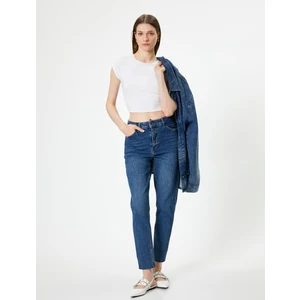 Yüksek Bel Kot Pantolon Slim Fit Düz Paça Pamuklu - Eve Slim Jean