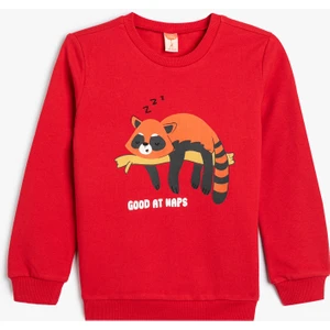 Sweatshirt Hayvan Baskılı Bisiklet Yaka Pamuklu