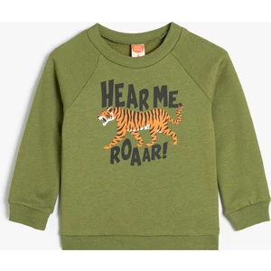 Sweatshirt Aslan Baskılı Uzun Kollu Bisiklet Yaka Pamuklu