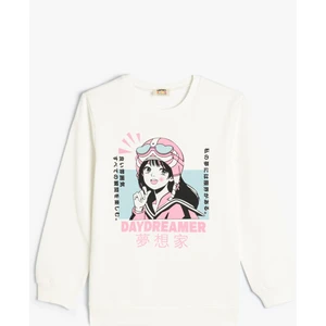 Sweatshirt Anime Baskılı Uzun Kollu Bisiklet Yaka Pamuklu