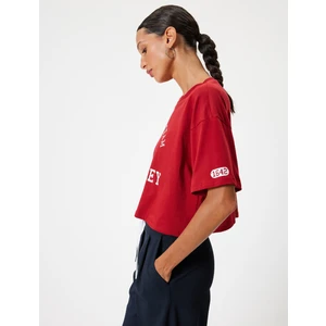 Crop Tişört Kolej Baskılı Bisiklet Yaka Slim Fit Kısa Kollu