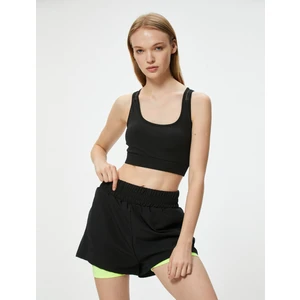 Taytlı Spor Şort Beli Lastikli Yüksek Bel Slim Fit