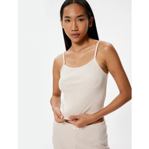 Ince Askılı Pijama Üstü Dokulu Pamuklu