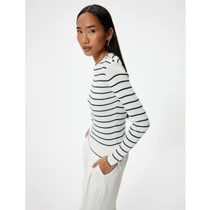 Triko Kazak Düğme Detaylı Uzun Kollu Yuvarlak Yaka