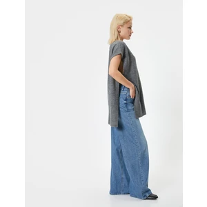 Uzun Triko Süveter Yanları Bağlamalı Kolsuz V Yaka