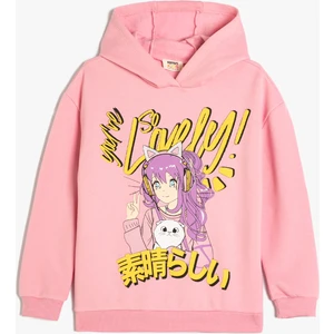 Oversize Kapşonlu Sweatshirt Anime Baskılı Uzun Kollu