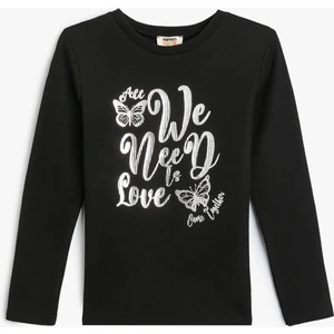 Uzun Kollu Tişört Baskılı Bisiklet Yaka