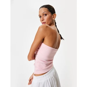 Straplez Bluz Kolsuz Drapeli Slim Fit