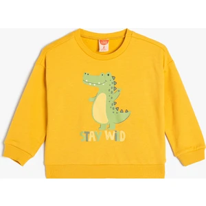 Sweatshirt Dinozor Baskılı Uzun Kollu Bisiklet Yaka Pamuklu