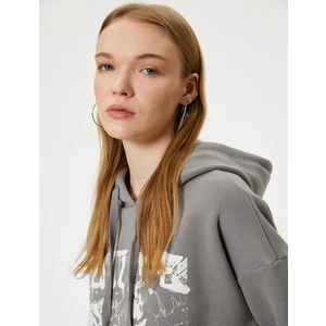 Slogan Baskılı Kapşonlu Sweatshirt Relax Fit Şardonlu