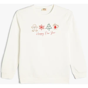 Yılbaşı Temalı Sweatshirt Uzun Kollu Baskılı Pamuklu