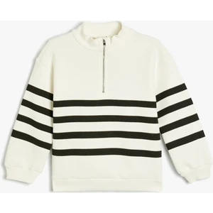 Sweatshirt Dik Yaka Yarım Fermuarlı Baskı Detaylı Pamuklu