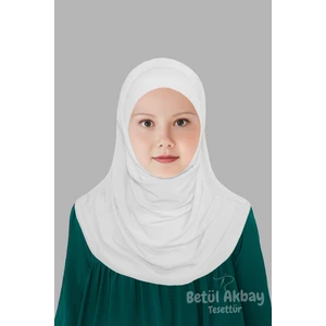 Betül Akbay Kız Çocuk Pratik Başörtü Pamuklu Meryem Model Beyaz
