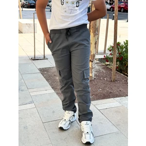 CMZ Collection Çocuk Esnek Ribana Bel Canvas Kargo Cep Okul Pantolon