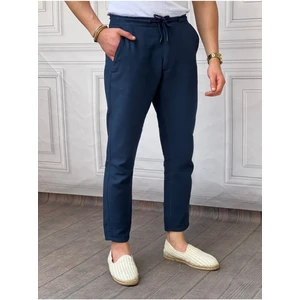 Cool Tarz Erkek Lacivert Musli Bağcıklı Keten Pantolon