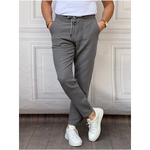 Cool Tarz Erkek Gri Musli Bağcıklı Keten Pantolon