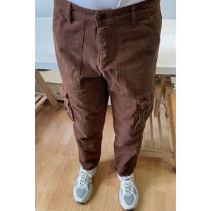 Cool Tarz Erkek Kargo Cep Baggy Pantolon Koyu Kahve Rengi