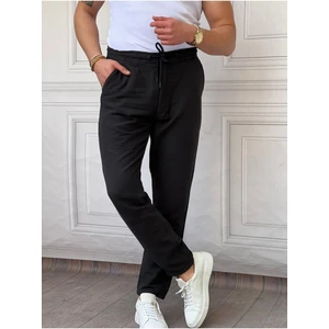 Cool Tarz Erkek Siyah Musli Bağcıklı Keten Pantolon