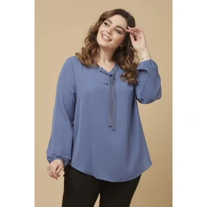 Moda Alba Yaka Taşlı Bağlamalı Büyük Beden Şık Bluz