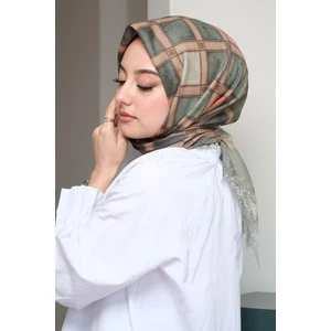 Geometrik Desen Yeşil Pamuk Eşarp