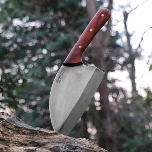 Mastermate Knives El Yapımı Sırp Satırı - Deri Kılıflı - Ahşap El Yapımı Sap - Almazan Stil - Şef, Mutfak, Outdoor, Kamp, Av,