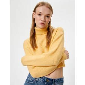 Crop Triko Kazak Balıkçı Yaka Uzun Kollu Akrilik Karışımlı