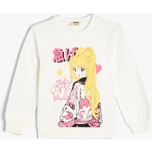 Sweatshirt Anime Baskılı Bisiklet Yaka Uzun Kollu Pamuklu