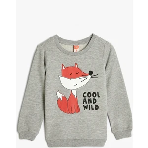 Sweatshirt Tilki Baskılı Şardonlu Bisiklet Yaka