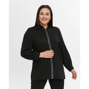 Büyük Beden Kadın Pamuk Keten Anne Yazlık Baharlık Mevsimlik Taşlı  Uzun Kollu Gömlek