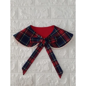 Eylülce Butik Kadın Vintage Dantelli Lacivert Ekose Yakalık