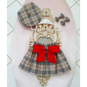 Eylülce Butik Burbery Desen Paperbag Etek & Ressam Şapkası & Toka Takım