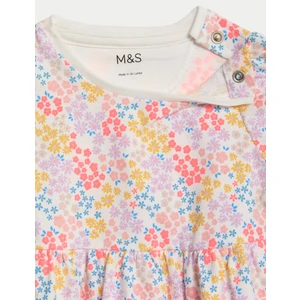 Marks & Spencer Saf Pamuklu Çiçek Desenli Kısa Kollu Elbise
