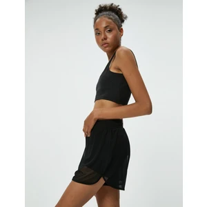 Taytlı Spor Şort Mini Beli Bağcıklı Tül Detaylı Yüksek Bel Relax Fit