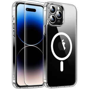 iPhone 14 Pro Max Magsafe Şeffaf Kılıf & Cam Ekran Koruyucu (2'li Paket)