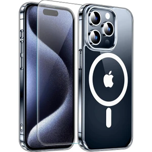 iPhone 15 Pro Magsafe Şeffaf Kılıf & Cam Ekran Koruyucu (2'li Paket)