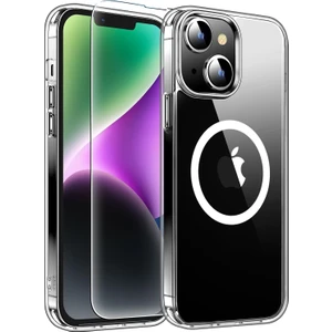 iPhone 15 Plus Magsafe Şeffaf Kılıf & Cam Ekran Koruyucu (2'li Paket)