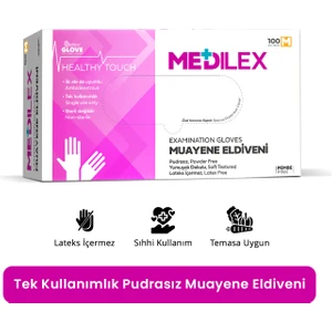 Medilex Tek Kullanımlık Pudrasız Pembe M Beden Muayene Eldiveni 100'lü