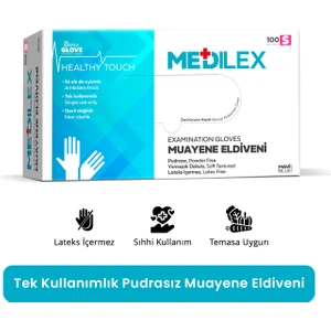 Medilex Tek Kullanımlık Pudrasız Mavi S Beden Muayene Eldiveni 100'lü