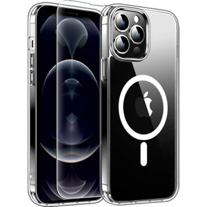 iPhone 12 Pro Magsafe Şeffaf Kılıf & Cam Ekran Koruyucu (2'li Paket)