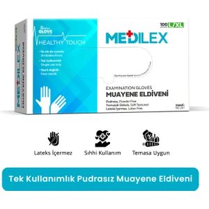 Medilex Tek Kullanımlık Pudrasız Mavi L - Xl Beden Muayene Eldiveni 100'lü