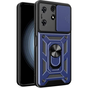 Tecno Spark 10 Pro Uyumlu Sah Kılıf Magnetik Standlı Kamera Korumalı Zore Sürgülü Vega Kapak-Mavi