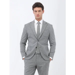 Gri Düz Modern Fit Yün Karışımlı Takım Elbise