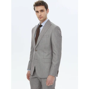Vizon Çizgili Modern Fit Keten Karışımlı Takım Elbise