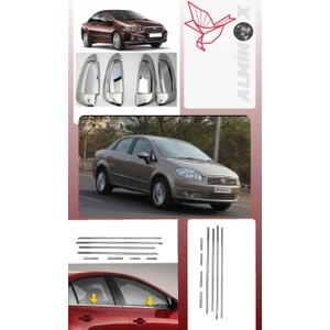 Alminox Oto Fiat Linea Krom Cam Çıtası 8 Parça 2007 Üzeri Paslanmaz Çelik +Fiat Linea Krom Kapı Kolu 2007 Üzeri Paslanmaz Çelik