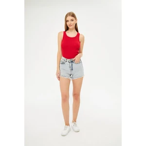 Kadın Kırmızı Fitilli Basic Örme Askılı Trend Spor Atlet