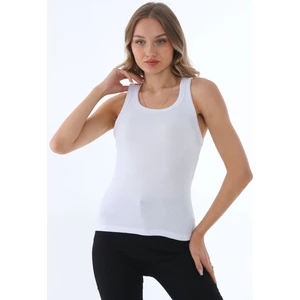 Kadın Beyaz Fitilli Basic Örme Askılı Trend Spor Atlet