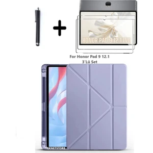 Honor Pad 9 12.1 Inç Uyumlu Kalem Bölmeli Standlı Silikon Kılıf + Ekran Koruyucu + Kalem 3'lü Set