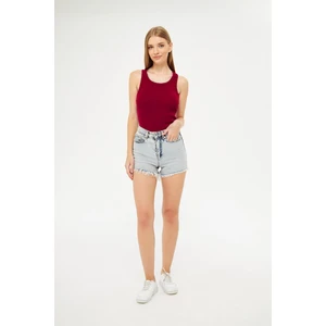 Kadın Bordo Fitilli Basic Örme Askılı Trend Spor Atlet
